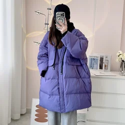 Mid-length Hooded Puffer Coats for Women, Casual Jackets, Loose Warm Down Jacket, Fake Two Pieces, Patchwork, Winter