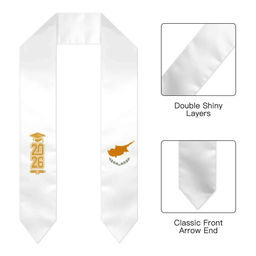 Class of 2026 Cyprus Flag Scarf Graduation Sash Stole International Study Abroad Adult Unisex Party Accessory Top Print