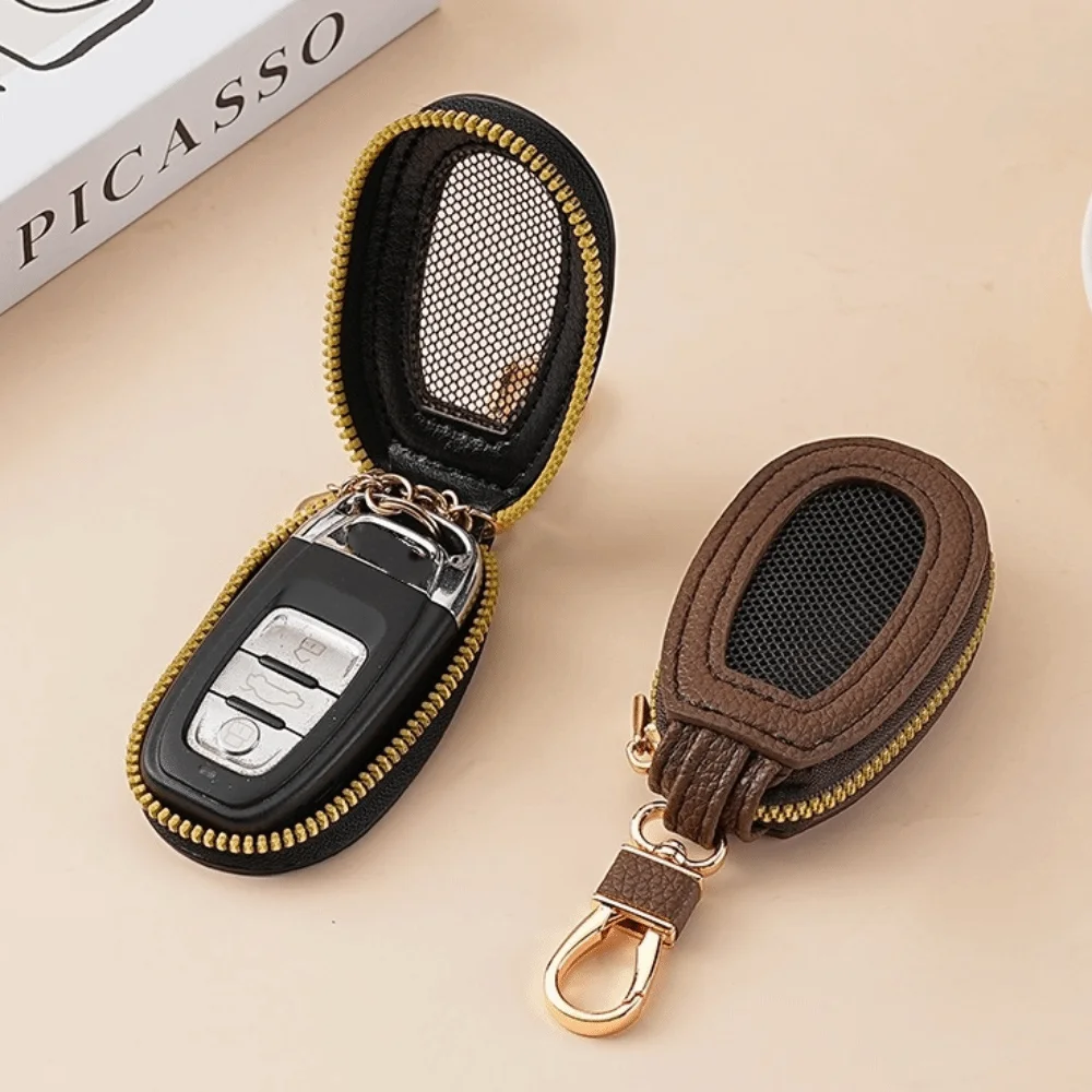 Transparent Mesh Car Key Bag Multifunctional Organizer Mini Storage Bag Protection Cover Zipper Closure Leather Key Case