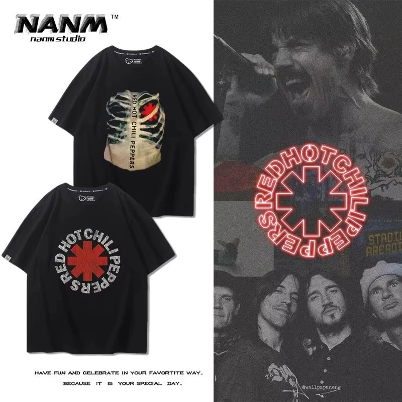 

Red Hot Chilli Peppers Rock Band Pure Cotton Short Sleeves Men and Women Summer Trendy Brand Retro on Clothes