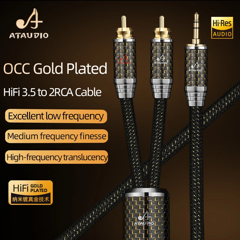 Audio Cable HiFi 3.5 to 2RCA Cord High Quality OCC Gold-plated Core 3.5mm to Dual RCA Male Jack Cable for HiFi Systems Amplifier