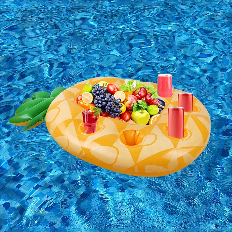ที่วางแก้วแบบเป่าลมที่รองของร้อนสำหรับสระว่ายน้ำถาดใส่เครื่องดื่มรูปทรงสับปะรดถาดสำหรับตกแต่งงานปาร์ตี้ฤดูร้อน