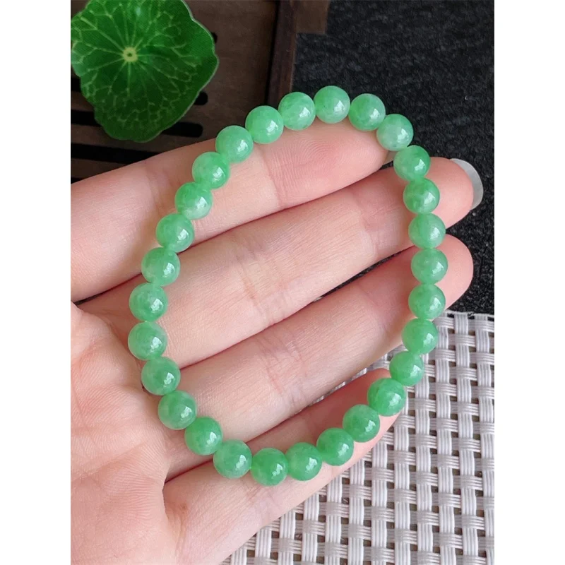 

Myanmar Natural a Jade Bracelet Bead Ice-like Full Green round Beads 28 Pcs 13.85G