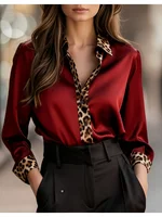 Chemise boutonnée élégante à manches longues avec col imprimé léopard, poignets et patte, hauts chemisier coupe ample 5