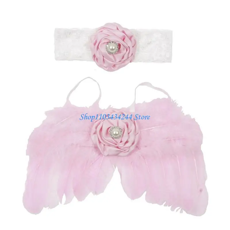Baby Photo Props Angel Costume Wing Headband Infant Photography Clothing 2PCS