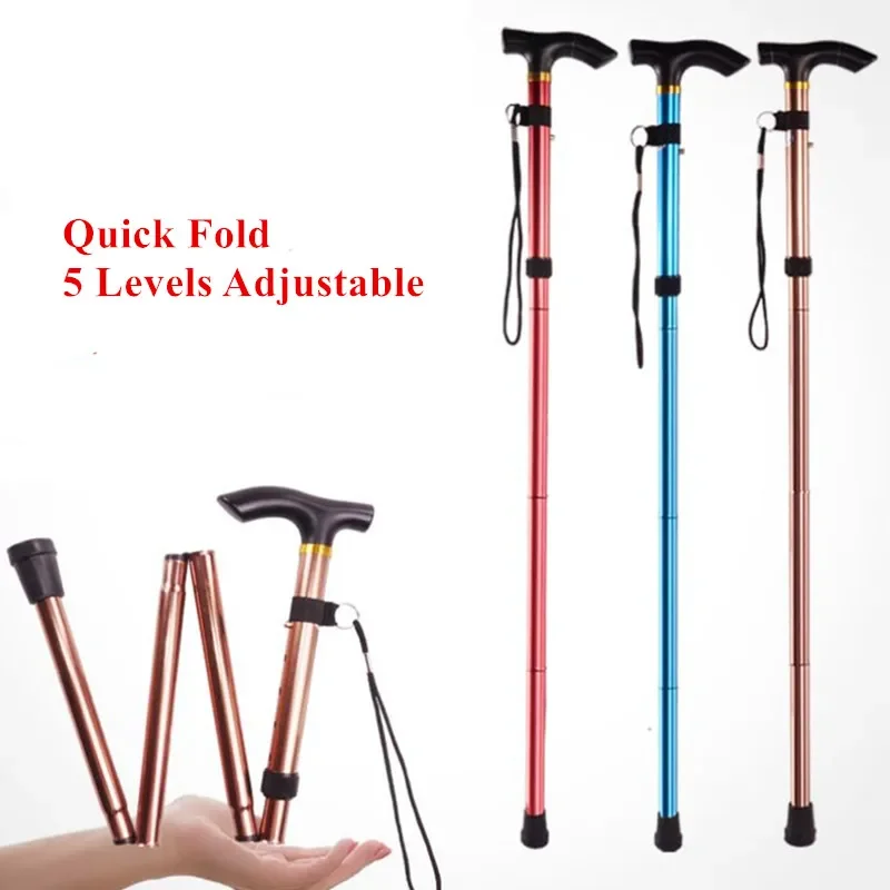 Walking Stick Telescopic Baton Hiking Trekking Poles Aluminum Alloy Metal Folding Cane Crutches Pole For Elderly People