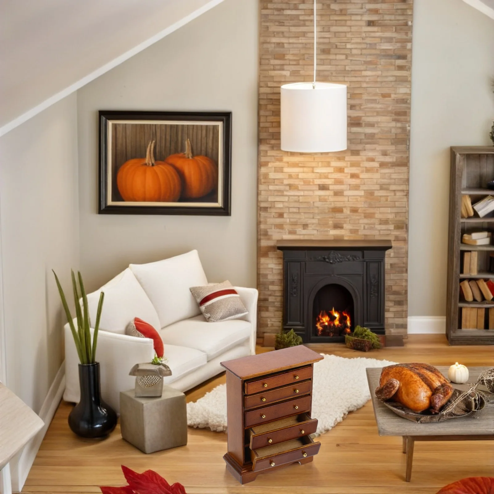 Retro Miniature Furniture Wooden 1:12 Scale Brown Dollhouse Chest Of Drawers Bedside Table Storage Cabinet For Kids Playroom