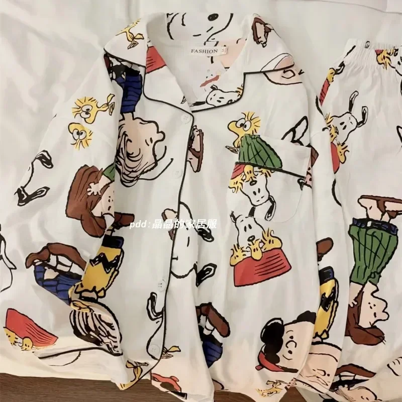 Snoopy pajamas for women spring and autumn new long-sleeved trousers Japanese style ins cartoon cute and sweet home clothes set