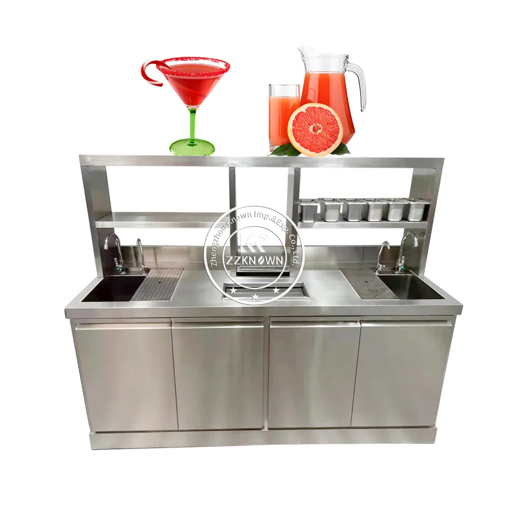 

2023 Commercial Coffee Shop Bar Bubble Milk Tea Counter Working Table Refrigerating Bar Counter