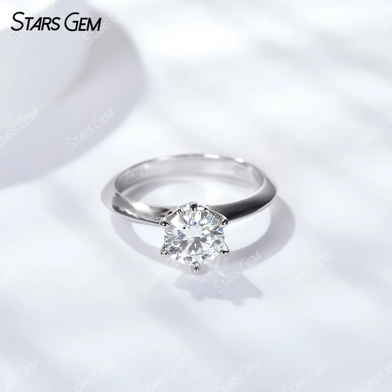 S925 Silver Round Brilliant Cut 0.5-3.0ct D VVS1 Moissanite Ring Solitaire Engagement Ring Fine Jewelry