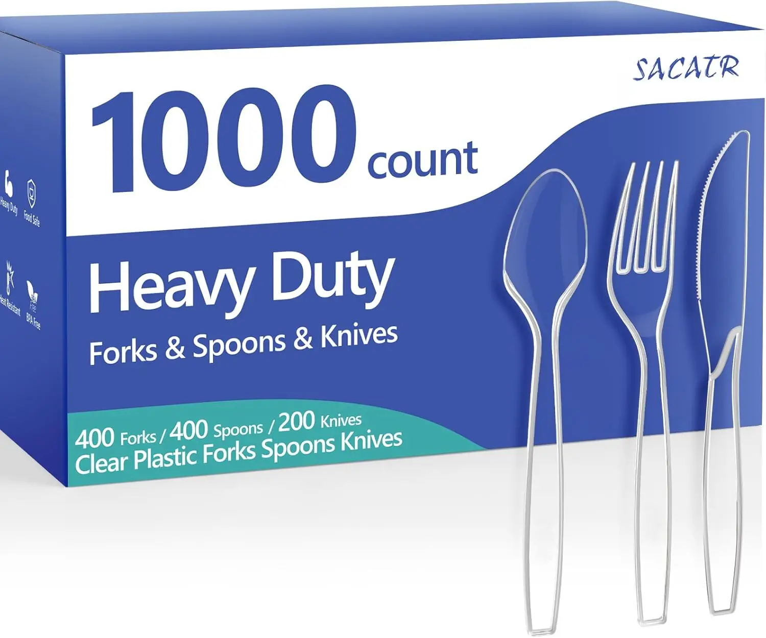 

1000-Piece Heavy Duty Plastic Cutlery Set: 400 Forks, 400 Spoons, 200 Knives, BPA-Free for Parties & Everyday Use