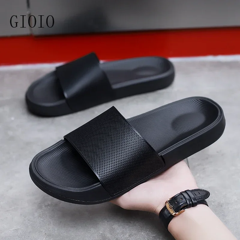 GIOIO Summer Lovely Solid Color Home Slippers For Women Men Non-slip EVA Bathroom Slides Females Concise Light Sandals Couples