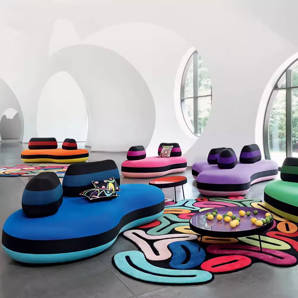 Nordic Rochburg designer Internet celebrity creative living room hotel contrasting splicing curved macaron negotiation sofa