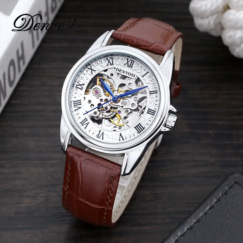 Men\'s high-end hollow mechanical watch leather strap