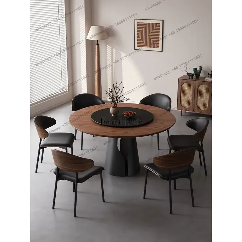 for Factory Direct solid wood round table with turntable French retro style household small apartment black Italian