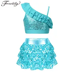 Children's Jazz Dance Costume Shiny Sequins Clothes Sets for Girl Kids Dancing Outfit Birthday Party Gown Performance Dancewear