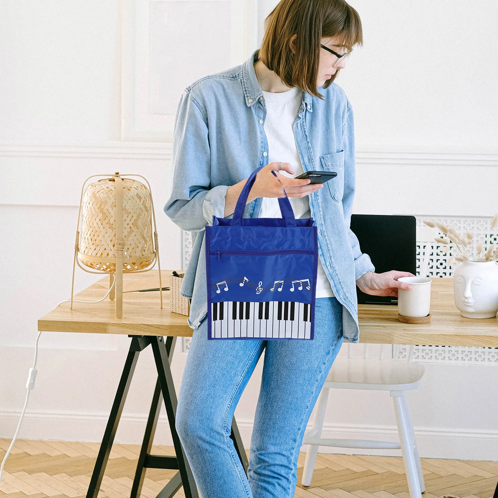 Music Note Bag Stylish Portable Tote Large Capacity Storage Bag for Music Books Handbag Handbag Portable Storage Bags