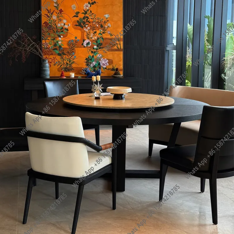 

Italian minimalist solid wood round travertine turntable dining table medieval dining table designer dining table