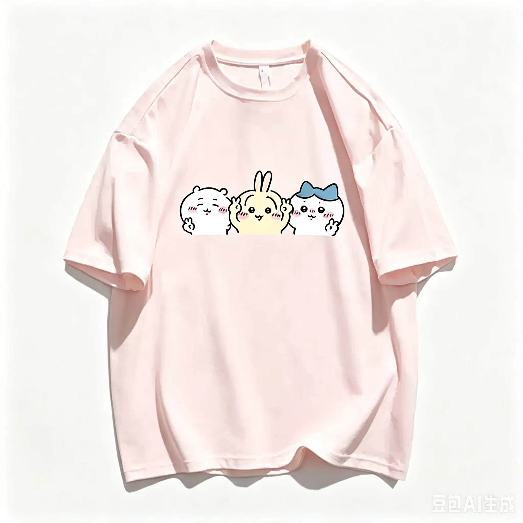 Heavyweight Cotton Oversize Chiikawa Tee Unisex Kawaii Hachiware Camera Cartoon Casual Short Sleeve Graphic Top