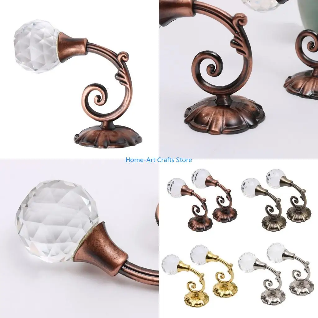 Y3NA Curtain Holdbacks Curtain Tiebacks Hooks for Drapes Crystal Curtain Holdback Curtain Holders Wall Metal Drapery Hooks