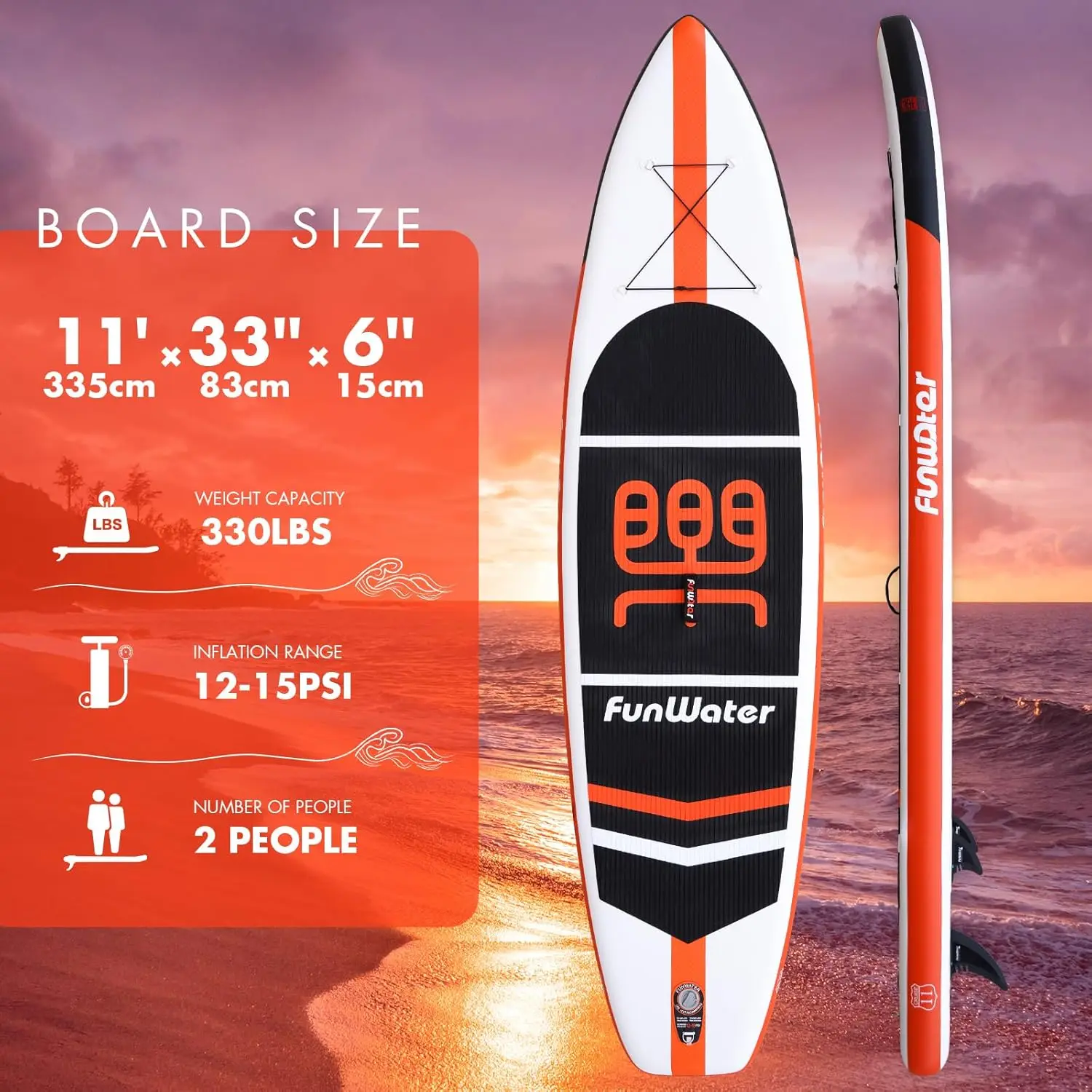 SUP Inflatable Stand Up Paddle Board 11'x33''x6'' Ultra-Light Paddleboard with ISUP Accessories,Fins,Adjustable Paddle, Pump,Bac