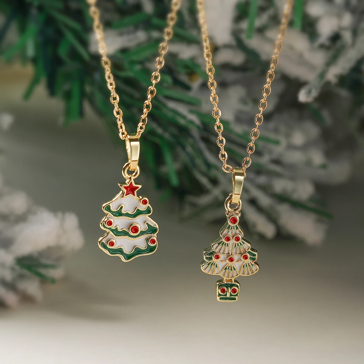 NEWBUY 2025 Hot Sale Colourful Oil Dripping Christmas Tree Pendant Necklaces For Women Girl Gift