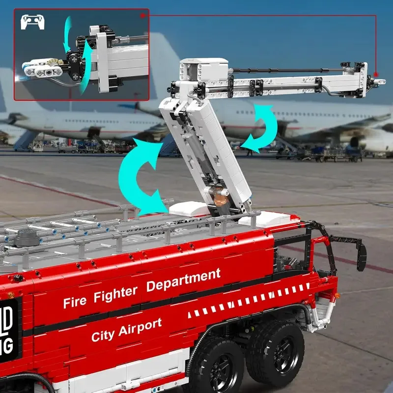 MOULD KING 19004 Technical MOC-4446 Airport Crash Tender Truck Building Blocks City Remote Control Fire Engine Toys for Kids