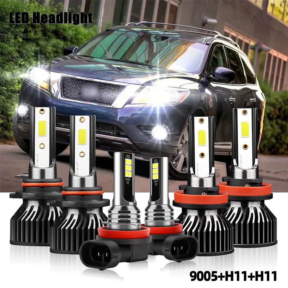 For Nissan Pathfinder 2013 2014 2015 2016 2017 2018 LED Headlight 18000LM Combo 6PCS Headlamps High Low Beam Fog Bulbs 6000K 12V