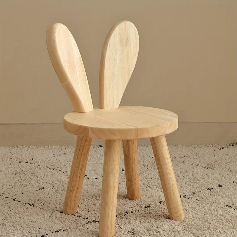 1pc Creative Small Board Stool, Cute Rabbit Ears Solid Wood Small Stool, Decorative Stool Children Chair JJ1776