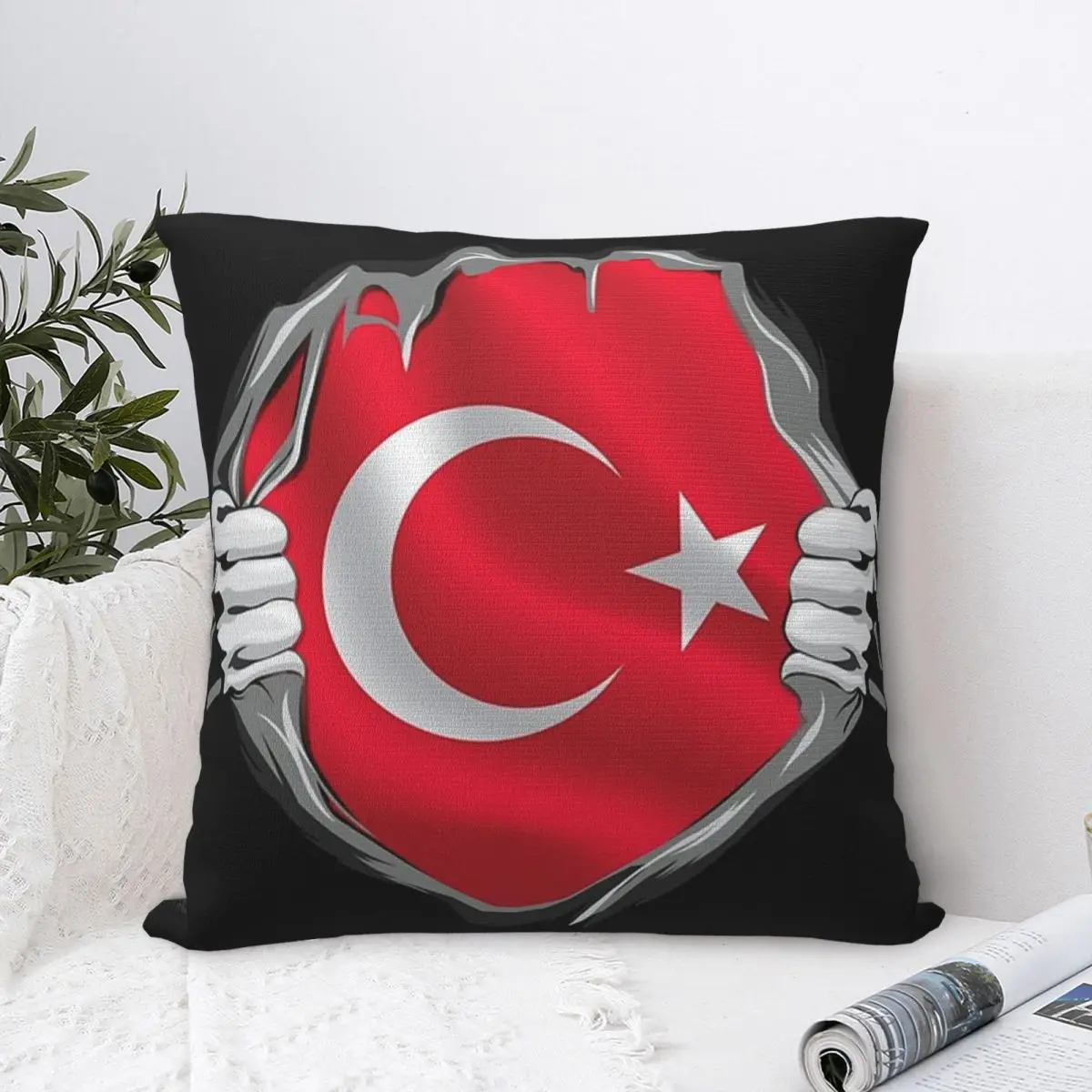 The Republic Of Turkey Flag Square Pillowcase Polyester Pillow Cover Cushion Zip Decorative Comfort Throw Pillow For Home Sofa