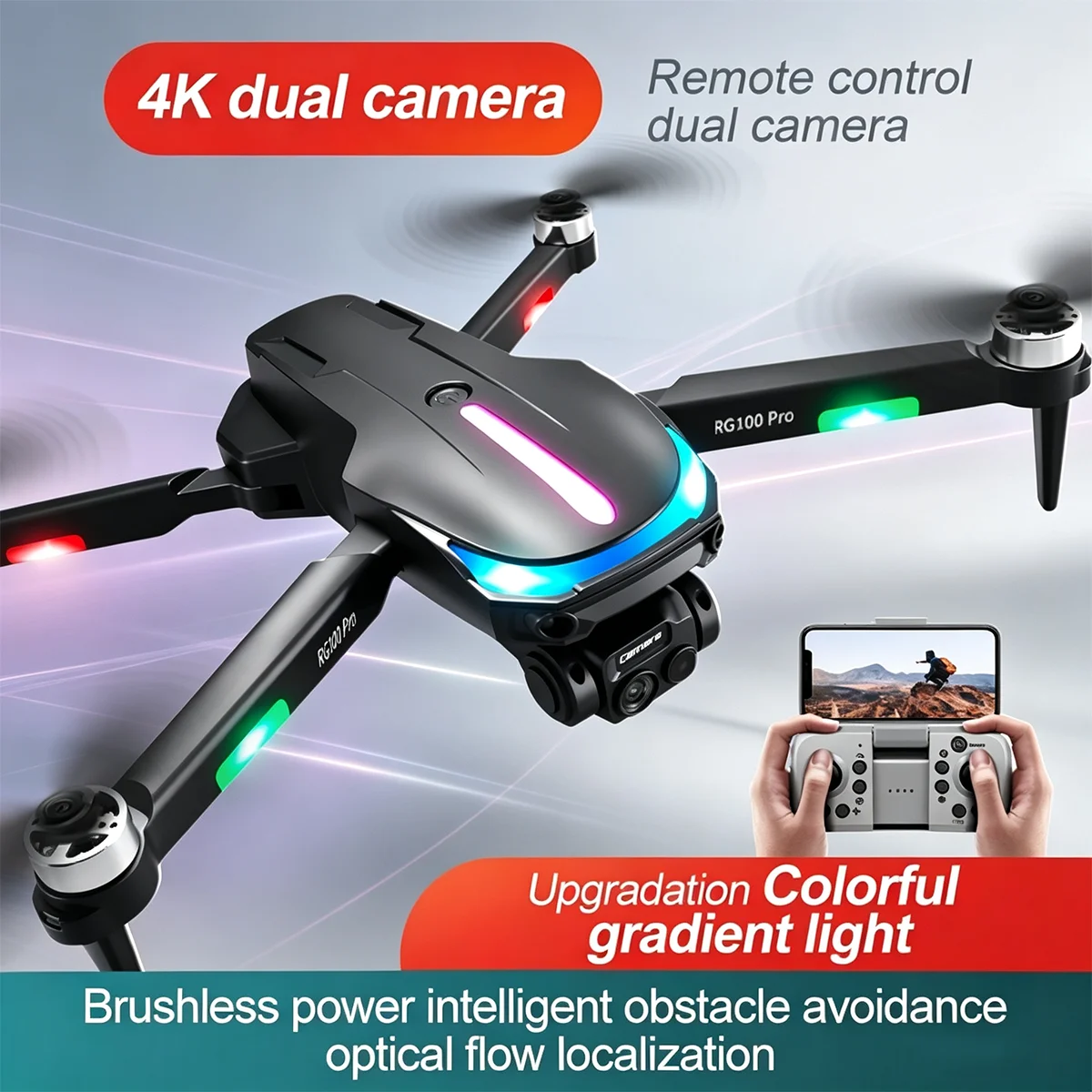 RG100 PRO RC Drone 4K Professional HD Dual Camera Security UAV Brushless Optical Flow Positioning 5G WIFI FPV RC Fold Quadcopter