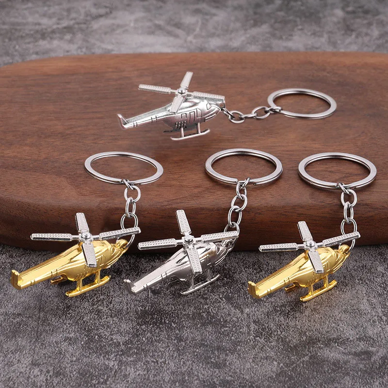 Retro 3D Helicopter Keys Holder Keychain Pendant Men\'s Creative Backpack Zinc Alloy Personalized Ornaments