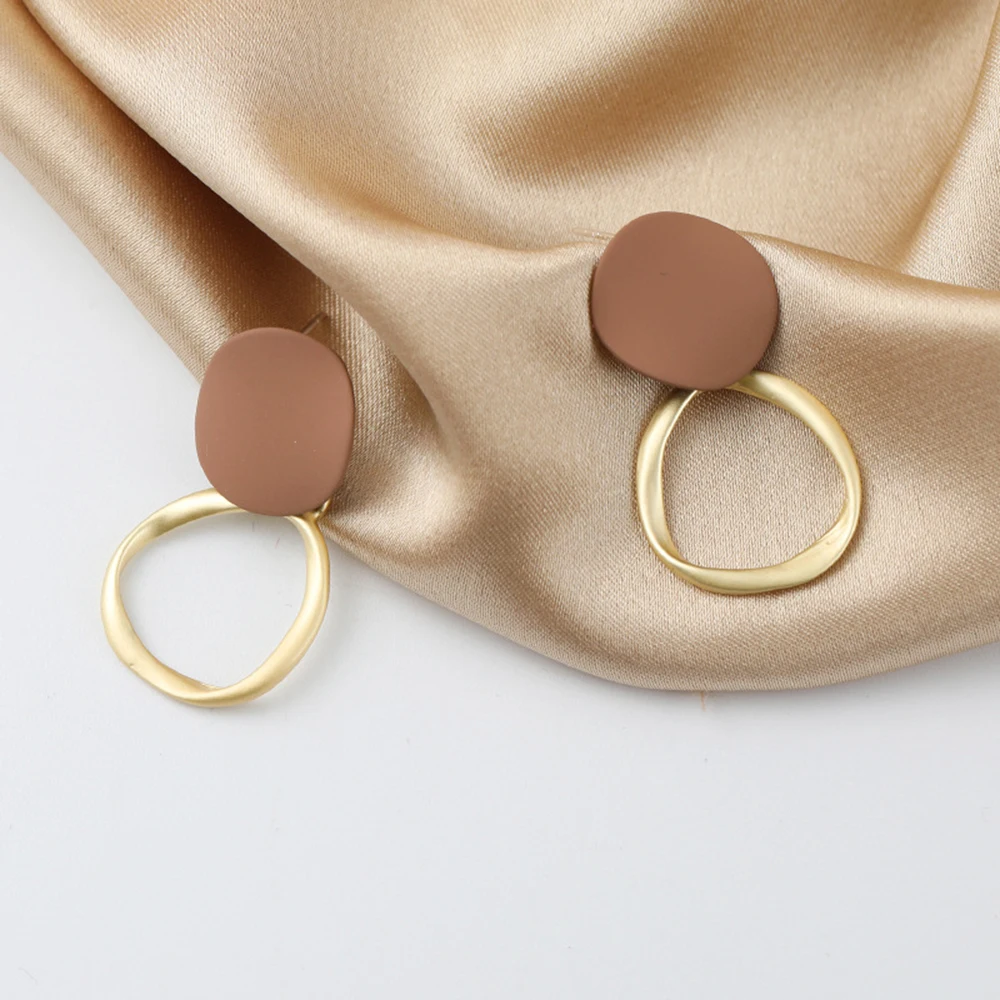 FSUNION New Autumn Winter Brown Earrings Vintage Matte Drop  Metal Dangle Earring For Women 2025 Fashion Jewelry Gifts