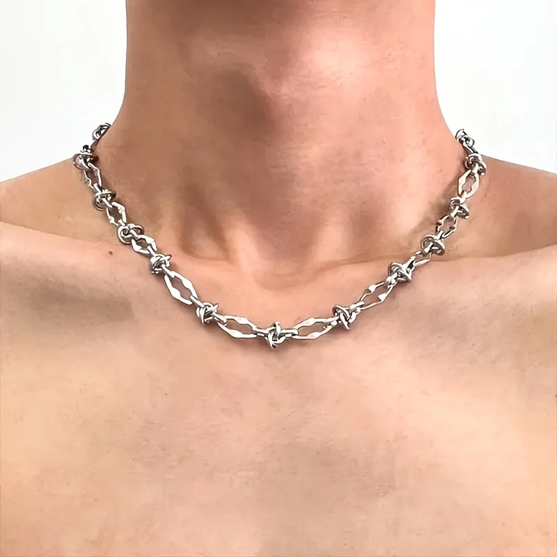 Fashion Street Singapore - สร้อยคอแฟชั่นสไตล์พังก์ ASONSTEEL สร้อยคิวบาสแตนเลส สร้อยคอแบบหนาสำหรับผู้หญิงและผู้ชาย สร้อยคอโบโฮแบบผูกปม สร้อยคอแบบยูนิเซ็กซ์