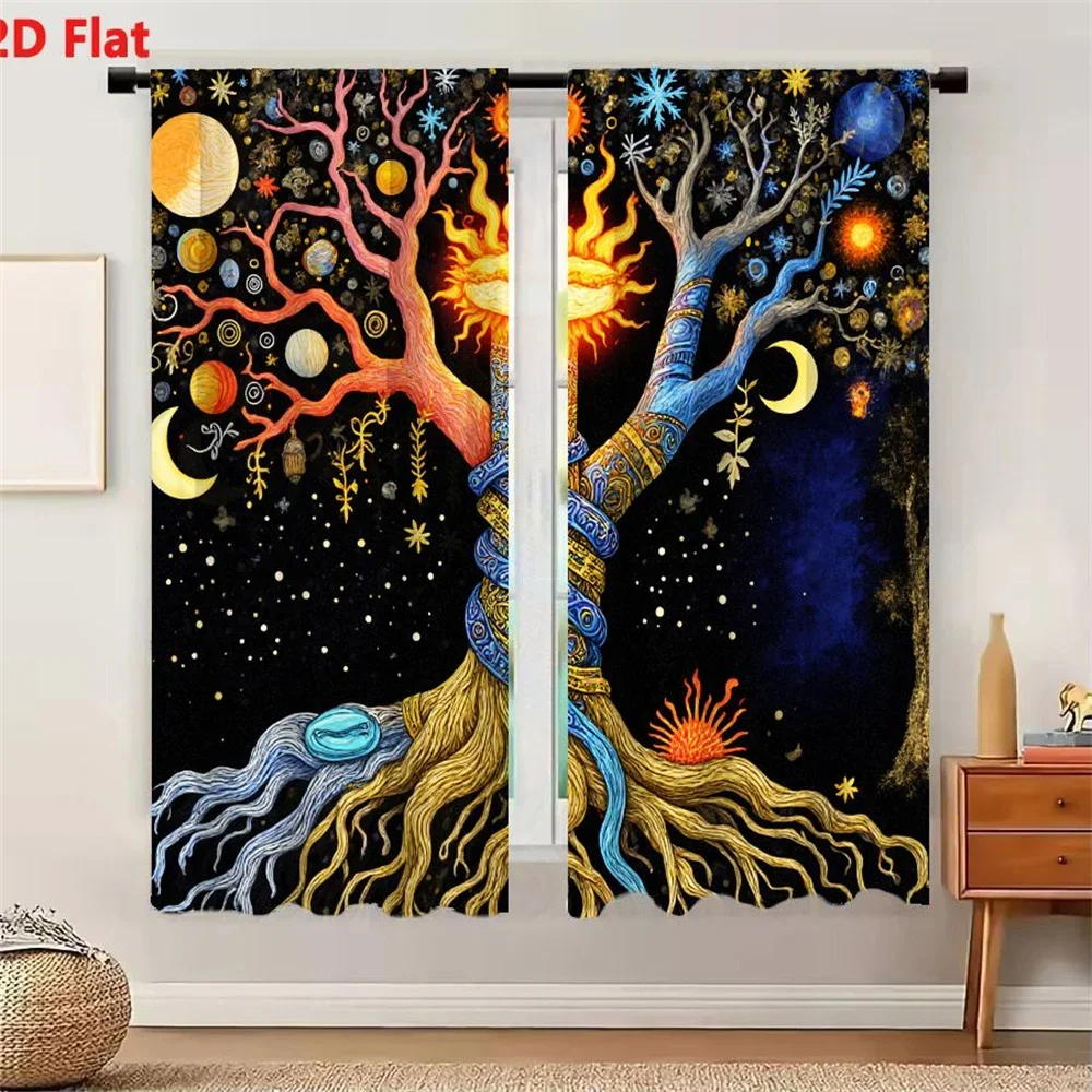 Mystical Cosmic Tree of Life Curtain Black Background Galaxy Art Home Decor Window Curtain Panels