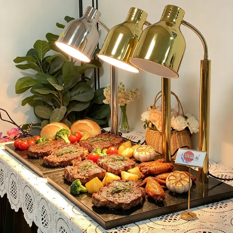 Luxury Black Marble Base Food Warmer 2 Head Gold Table Lamp Battery Powered Heating Modern Restaurant Catering Supply Elegant