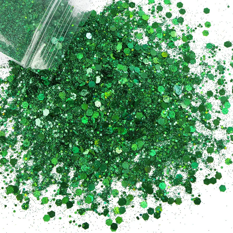 50G Holographic Mixed Hexagon Shape Chunky Nail Glitter Silver Sequins Laser Sparkly Flakes Slices Manicure Nails Art Decoration