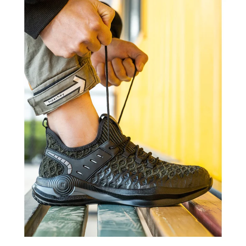 Labor Protection Shoes Anti Impact  Anti Puncture Protective Shoes All-season Flying Woven Lightweight Soft  Safe Work Shoes