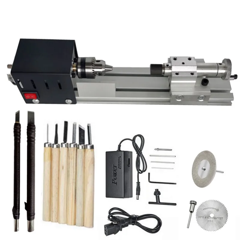 Upgraded Mini Lathe Machine 12V-24VDC 96W Mini Wood Lathe Milling Accessories for DIY Woodworking Wood Drill Rotary Tool