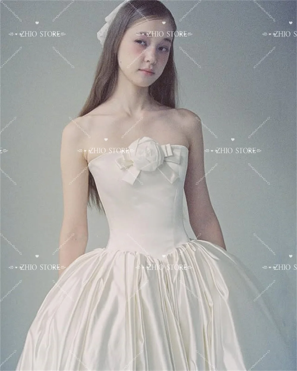 ZHIO Romantische Strik Strapless Bruiloft Jurk Gezwollen Rok Korea Fotoshoot Bruidsreceptie Jurk Aangepaste ienia CSSnica soi