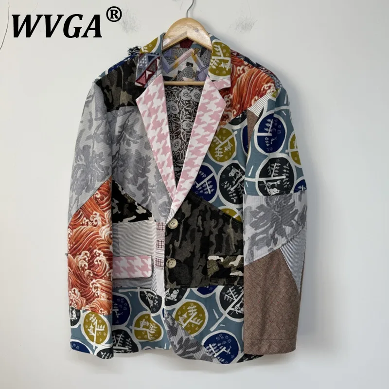 

WVGA Suit-Coats Spring Autumn New Men's Tide Asymmetric Patchwork Vintage Design Niche Chic Casual Long Sleeve Blazer Ins W10943