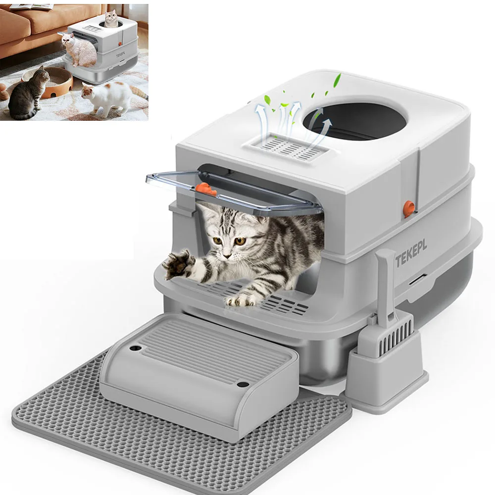 

Stainless Steel Cat Litter Box with Lid, XL Extra Large Metal Litter Box for Big Cats, with High Sided & Scoop, Easy Clean