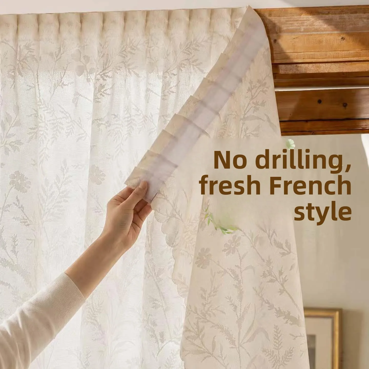 American Style Magic Stick Curtain No Drilling Installation Floating Window Mesh Curtain Light Permeable Not Permeable People...