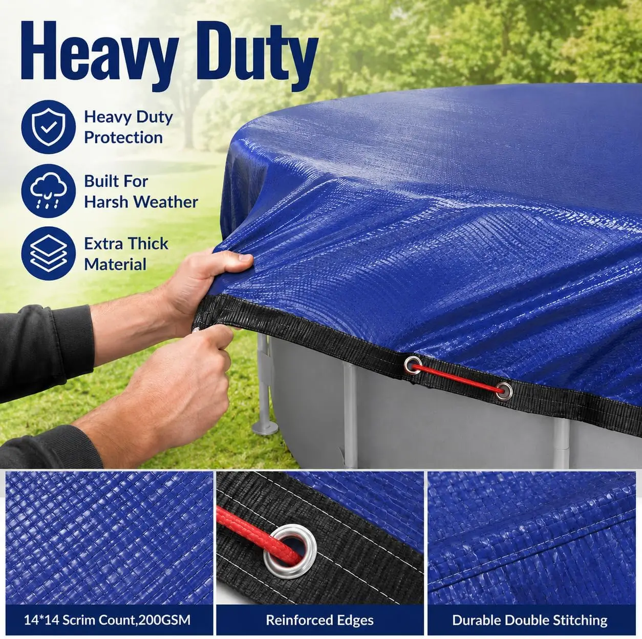 Winter Round Pool Cover 24ft for Above Ground Pools,200GSM thickend and Tear-resistand,Triple Windproof Design, Thermal