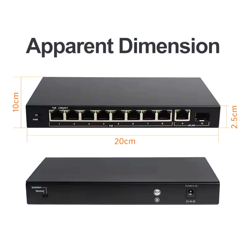 Switch PoE Gigabit a 10 porte con 8PoE+ Gigabit Ethernet e 1 porta SFP Supporta Auto MDI/MDIX S1210P