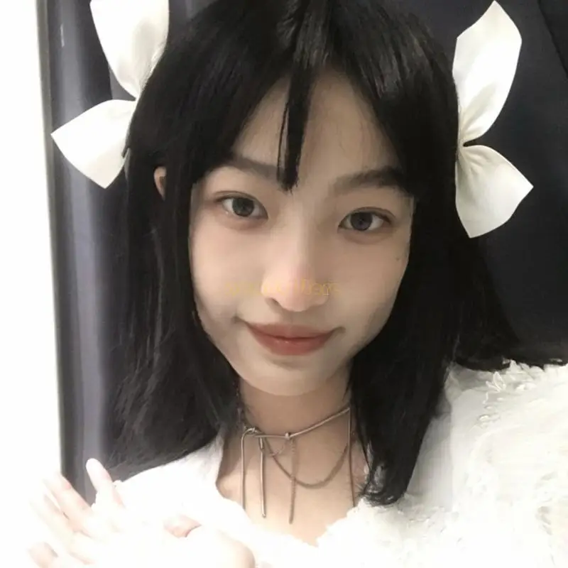 31BF Sweet Duckbill Bowknot Hair Barrettes Kid Cloth Hairpin New Year Hair Clip