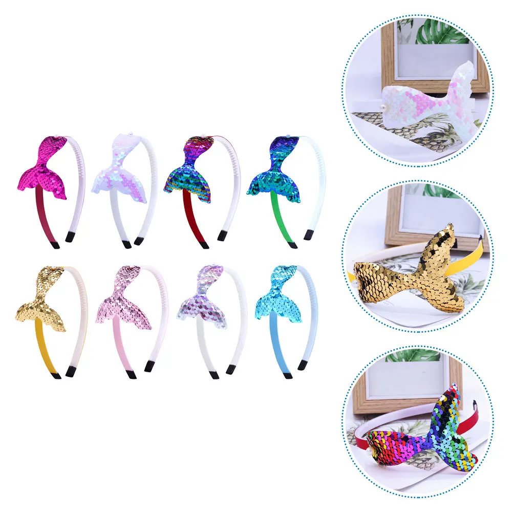 

8Pcs Mermaid Tail Hair Accessories for Girls Sparkling Sequin Non-Slip Party Headbands Cosplay Wear Toddler Hair Accessories