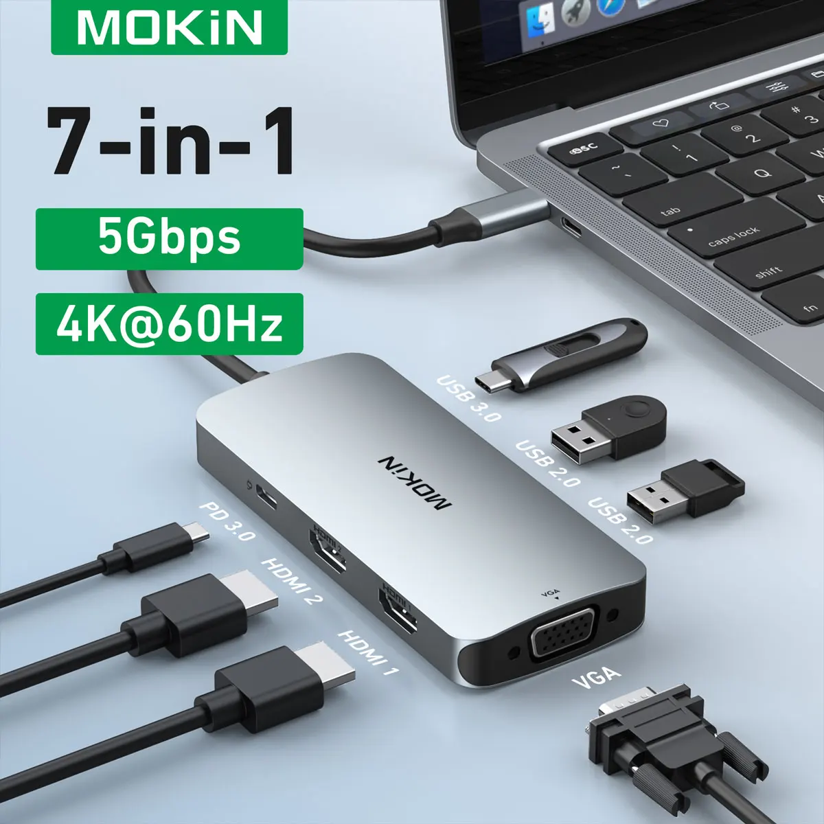 

USB-концентратор MOKiN с двумя портами USB C, 5 Гбит/с, 100 Вт