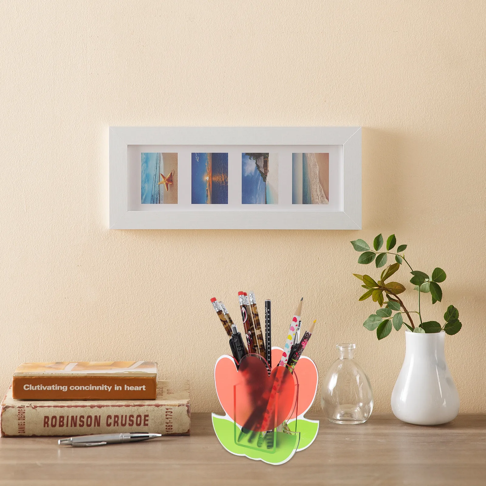 1Pc Acrylic Desktop Vase Simple Style Flower Fresh Natural Storage Holder Table Ornament Exquisite Pen Holder Home Decoration