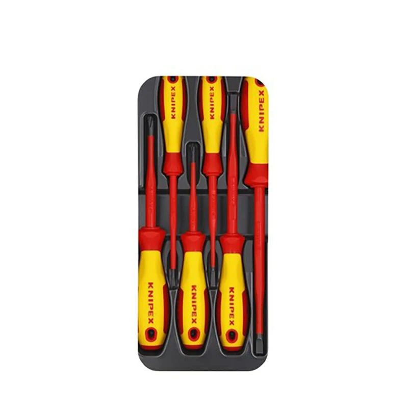 KNIPEX 00 20 12 V02 Insulated Screwdriver Set Grit Treatment Of Clamp Body Plastic Anti Slip Dual Color Dual Material Handle